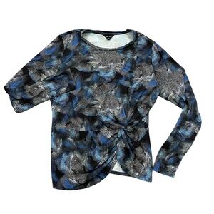 Saint + Sofia 10‎ Blue Black White Long Sleeve Floral Jersey Women's Top